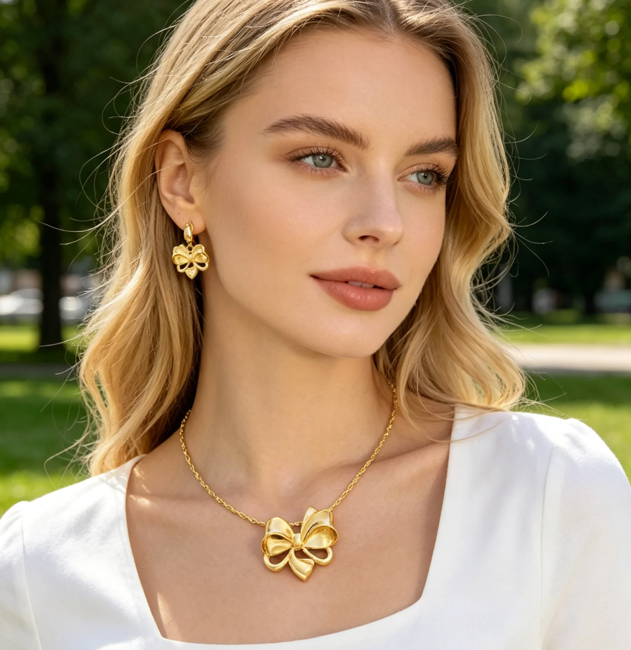 Luxus elegante Bowknot Design Schmuck Set Frauen afrikanischen Dubai Gold Farbe Mode Halskette Ohrringe Set für anmutige Damen Geschenk – Detail 7