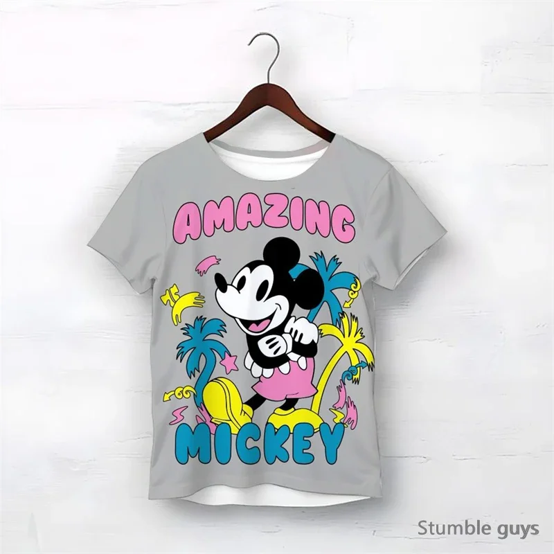 

Summer Hot Sale Cute Cartoon Girl Short Sleeve Disney Mickey Minnie Mouse Children's T-shirt Child Tees Casual Kids StitchTop