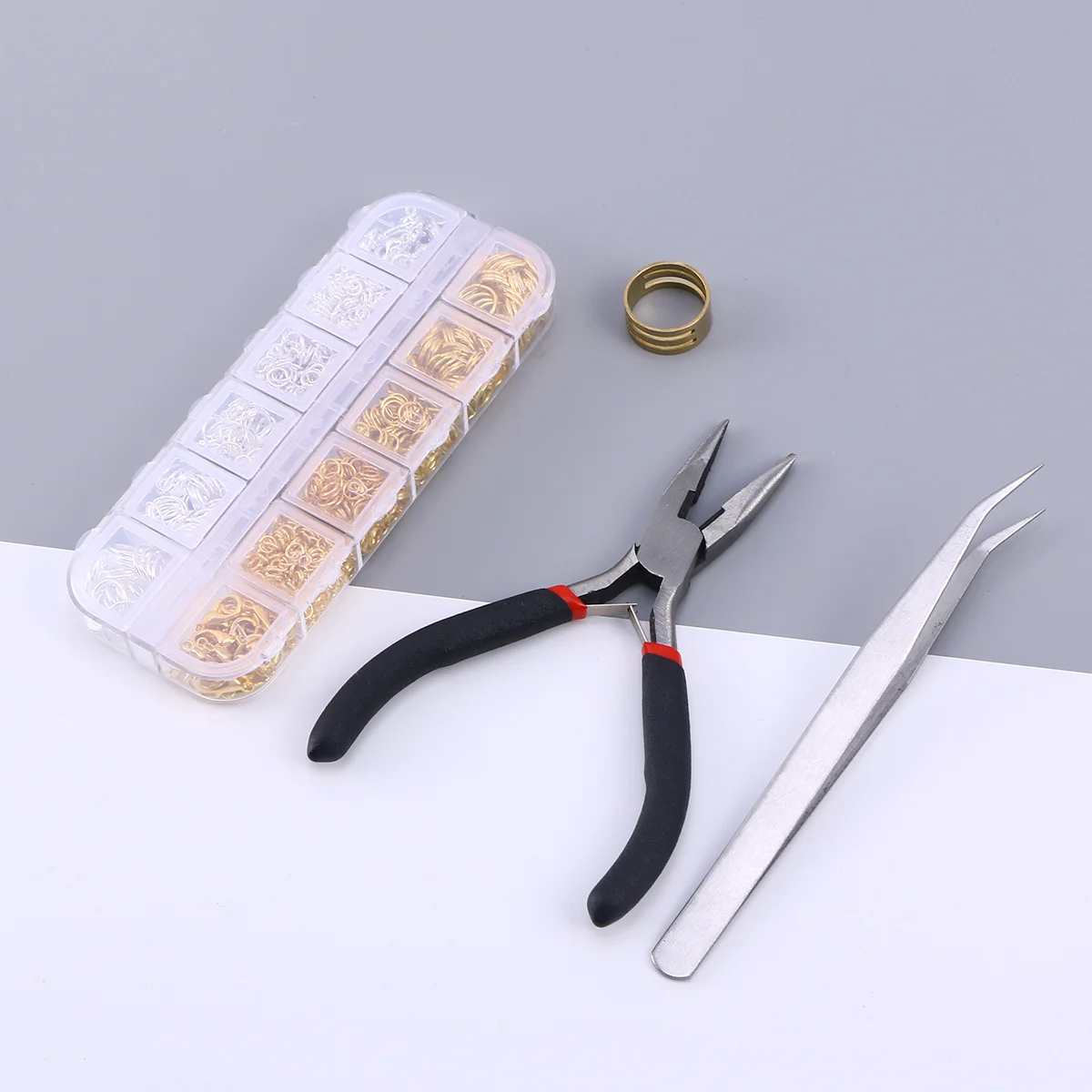 

1200pcs Jewelry Findings Kit 12 Grids Silver Gold Open Jump Rings Lobster Clasps Eye Pins Pliers Tools For Diy Jewelry Making