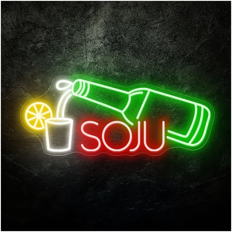 Soju LED papan Neon bir Korea, lampu sein Neon Led kustom untuk dekorasi Bar, dekorasi dinding, tanda pesta Bisnis