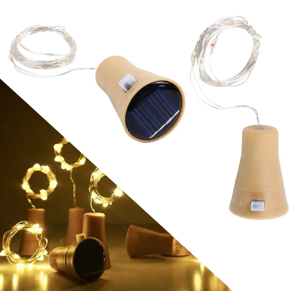 10LED 15LED 20LED 1M/1.5M/2M solare LED tappo di bottiglia di vino in sughero filo di ghirlanda di rame fata String Light decorazione per feste all'aperto