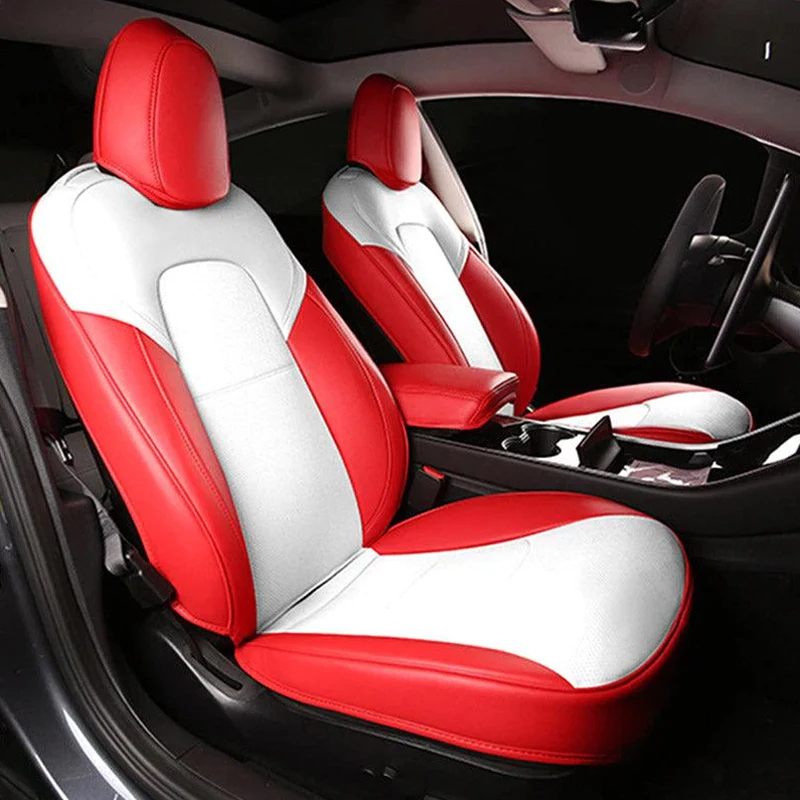 Tesla Model 3 Custom Fit Car Seat Cover Accessories For Model Y Full Covered High Quality Leather 5 Seaters Cushion White