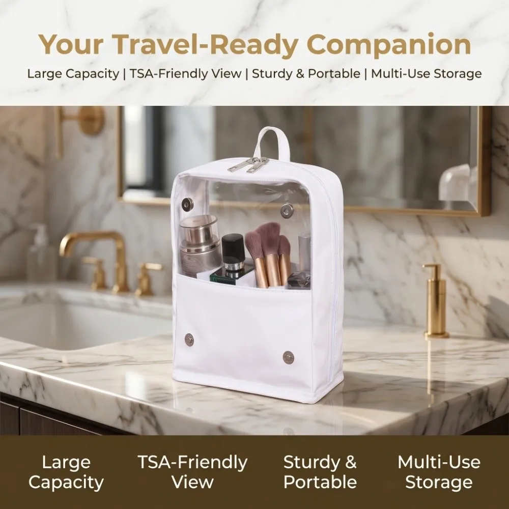 

Waterproof Transparent Makeup Bag Stand-up Design Large Capacity Cosmetic Bag with Handle Dividers Clear Toiletries Organizer