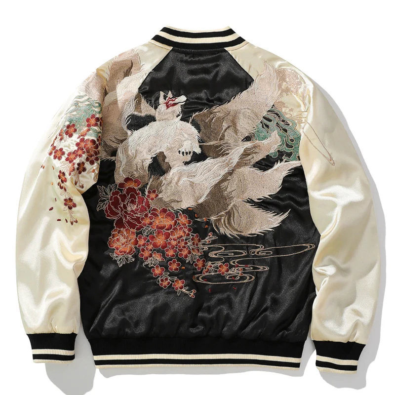 Fashion Hengsuhe Nine Tail Fox Spring Autumn Jacket Embroidery Men Women Couple Baseball Collar Casual All-match Outerwears