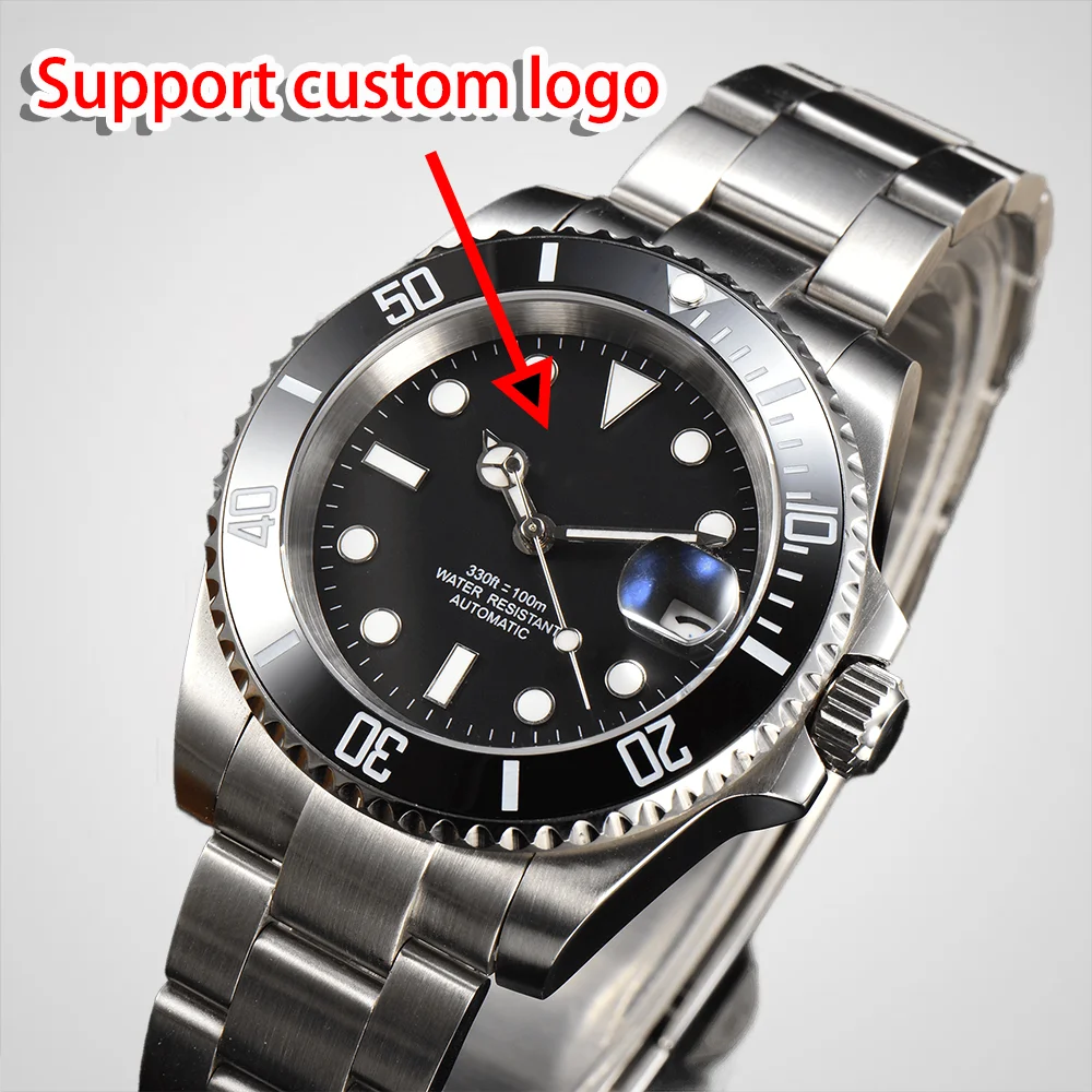 

NH 35 Custom Logo Automatic Mechanical Men's Watch Sapphire Crystal Stainless Steel Rubber Strap Waterproof C3 Luminous Watches