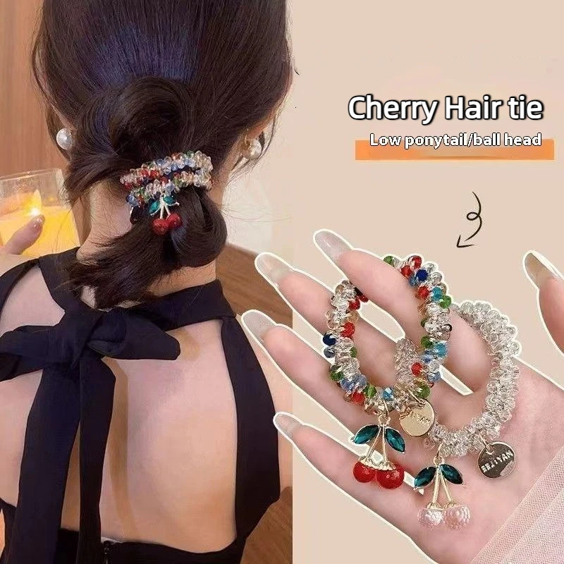Cherry Blossom & Star Drop Rhinestone Hair Tie - Dual Use As Bracelet (Elegant Gift For Women & Best Friends)
