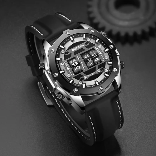 Imagen 2 del producto Reloj creativo YASHIDUN, reloj de cuarzo Digital para hombre, reloj de pulsera resistente al agua de lujo, correa de silicona para hombre, reloj de pulsera versátil militar