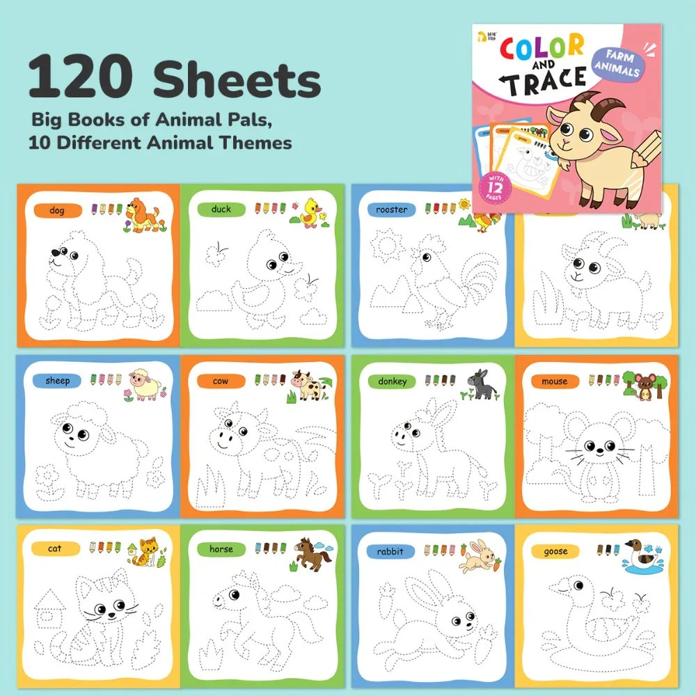 10PCS Fun Coloring Books for Kid Cartoon Animal Coloring Book Activity Travel Toy for Boy Girl Art Painting Set Educational Gift