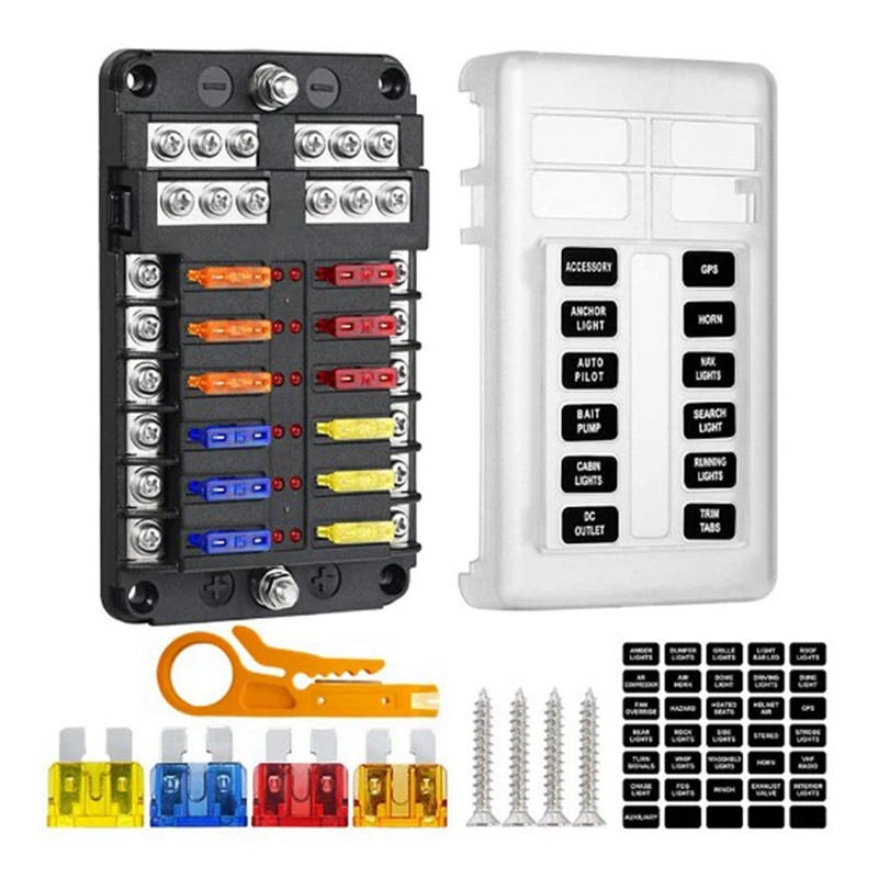 12 Way Blade Fuse 12V 32V Car Boat Fuse Box Holder With Power Panel Campervan RV Accessories Component