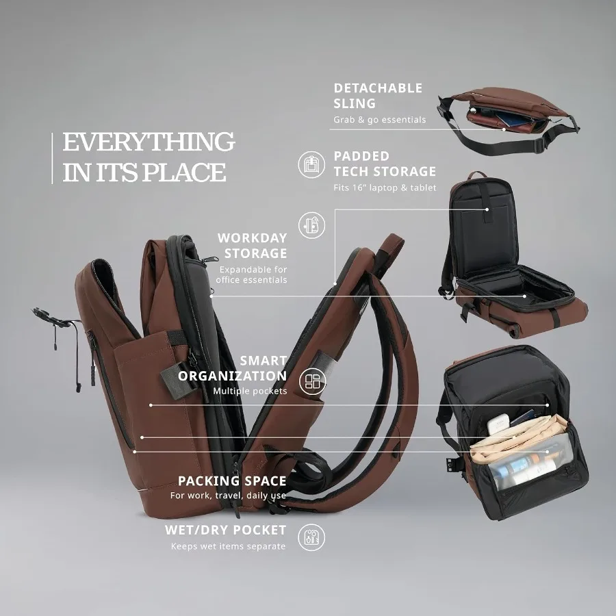 حقيبة ظهر للكمبيوتر المحمول Verage Pulse 2 في 1 مقاس 16 بوصة مع حقيبة حبال يومية قابلة للفصل بحجم العنصر الشخصي وقابلة للتوسيع ومقاومة للماء