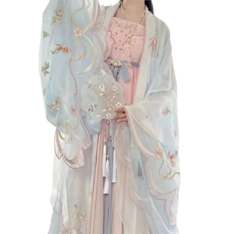 Falda de Quijote de estilo Hanfu para mujer, camisa bordada de manga grande de doble capa, bordado pesado, nuevo