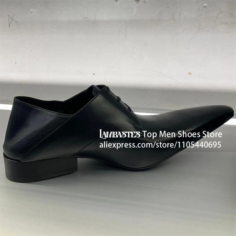 Extra Long Pointed Toe Derby Dress Shoes Novelty Designer Style Extreme Sharp Point Lace Up Shoes Avant Garde Pointed Men Shoes