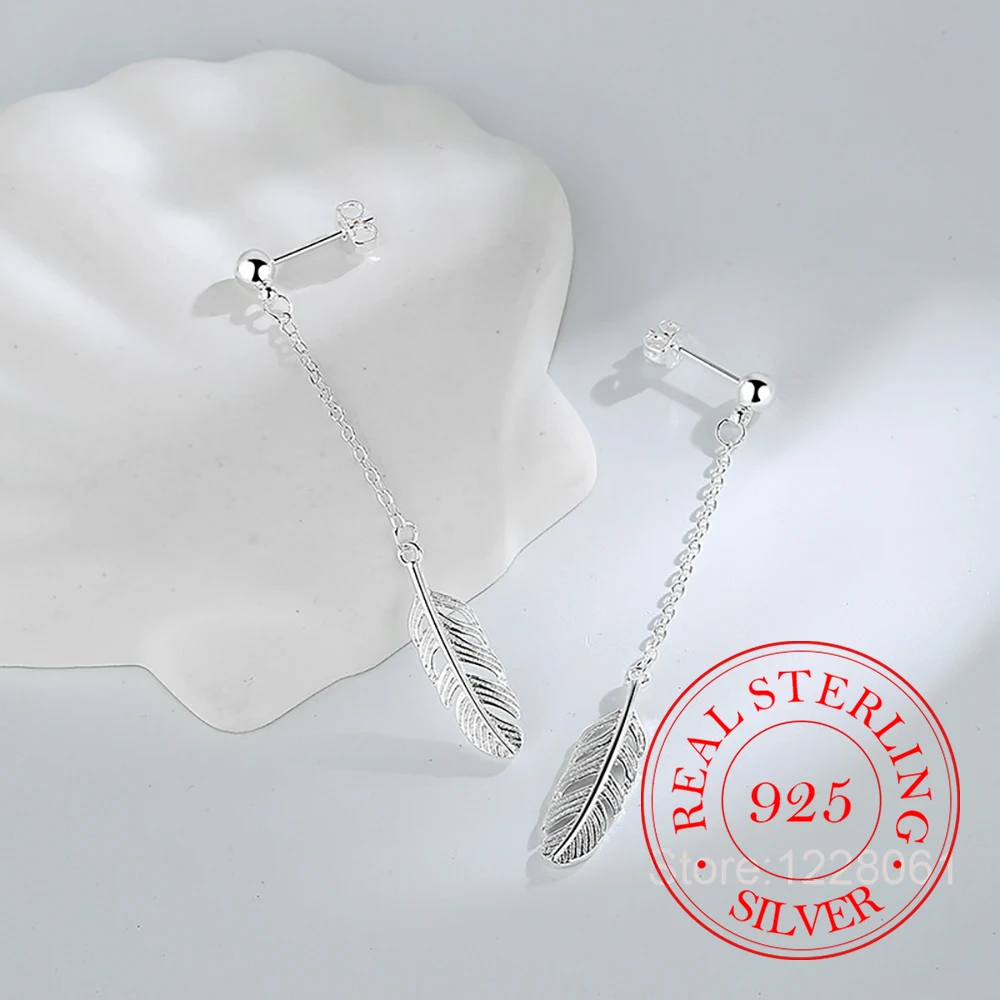 

Серьги-гвоздики из стерлингового серебра 925 пробы с длинными кисточками и перьями для женщин, серьги-гвоздики для свадьбы, помолвки, модные вечерние очаровательные ювелирные изделия