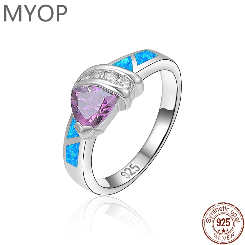 MYOP 925 Silver Gift Synthetic OPAL Red Pink white blue Purple Zircon ring, minimalist single item knowledge exquisite senior cr