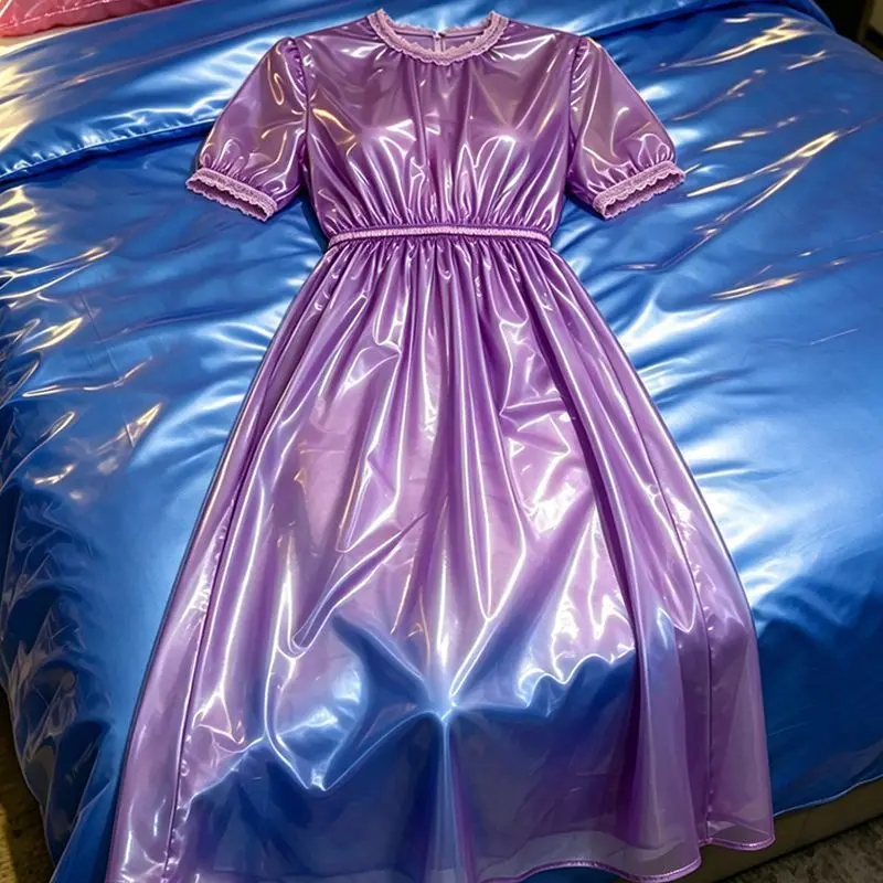 Unisex Adult Sexy Transparent PVC Soft Plastic Dress Ultra Smooth Silent Waterproof Long Sleeve Tops BF Private Party FKK Club