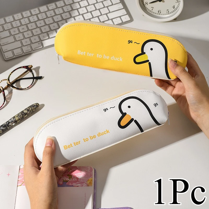 Cute Duck Face Pencil Case Creative Cartoon Animal Pen Box Bags School Supplies Zipper Pencil Box