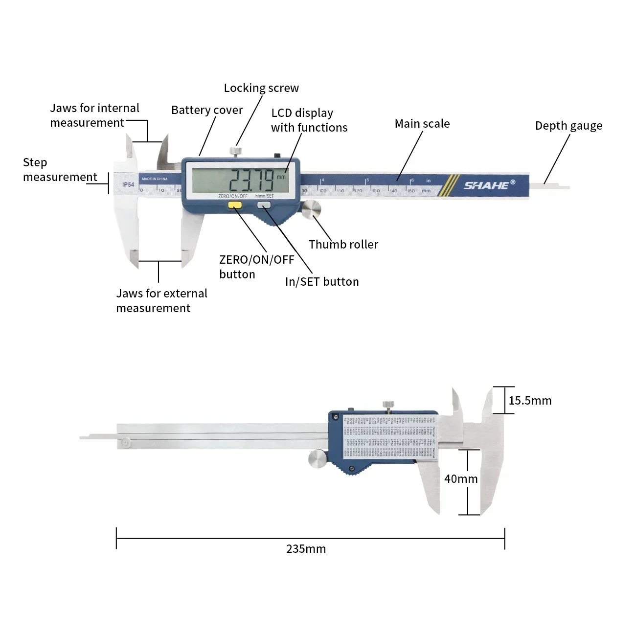 SHAHE Stainless Steel Electronic 6/8/12Inch Digital Vernier Caliper With Extra-Large LCD Caliper Measuring Tool Micrometer