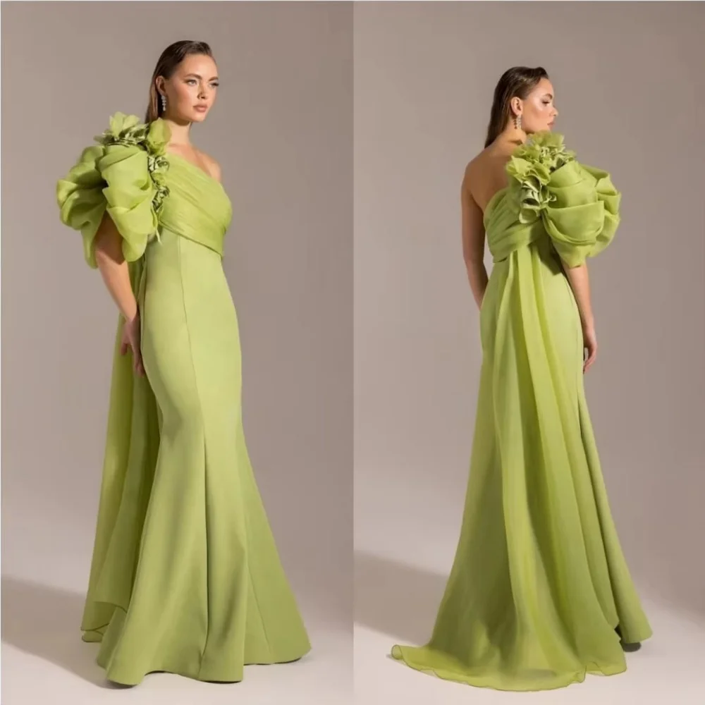 

Customized Mermaid Evening Dress Gorgeous Sleeveless Prom Dresses Ruched Formal Occasion Shining Ruffles Party Gown Robe Soiree