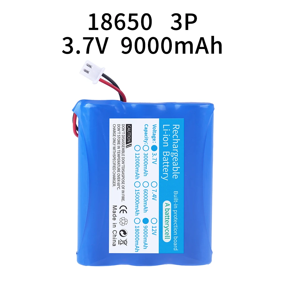 1S3P Lithium Battery 3.7V 9000mAh 18650 with XH2.54-2P Plug 4.2V Rechargeable battery For Fishing LED Light Bluetooth Speaker