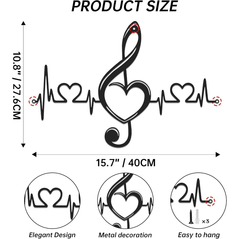 CIFBUY Iron Art Wall Decor Music Note Heartbeat Metal Plaque Melody Love Sign For Living Room Bedroom Home Hanging Ornament