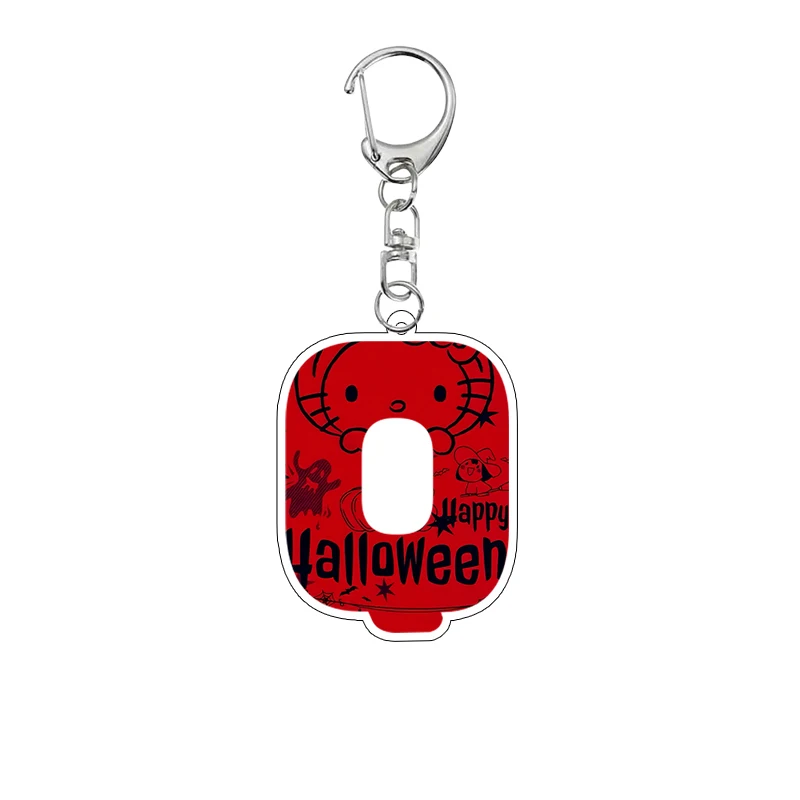 Kawaii Hello Kitty A-Z Letter Halloween Printed Acrylic Keychain Anime Cute Cartoon Students Keyring Jewelry Pendant Charm Gifts