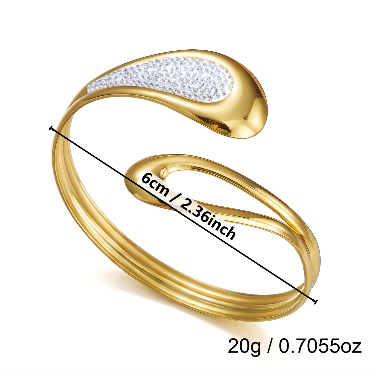 Edelstahl Geometrisches Doppelschichtiges Manschettenarmband für Damen und Herren Trendiges Glänzendes Zirkon-Wassertropfen Offener Armreif Wasserdichter Schmuck – Detail 10