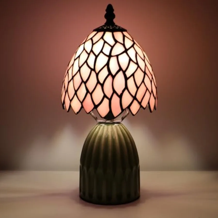 

Tiffany Lamp Stained Glass Mushroom Table Lamps 6X6X12.5 Inch Style Small Night Light Ceramic Base Mini Accent Desk Light Suita