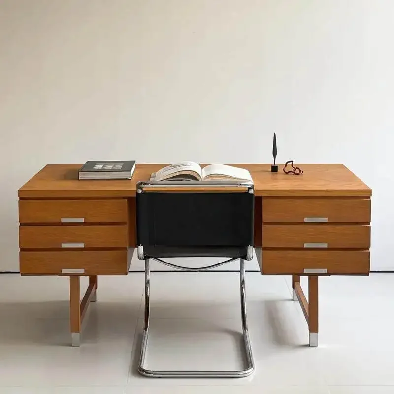 H1 medieval desk retro Nordic solid wood desk writing desk teak  storage