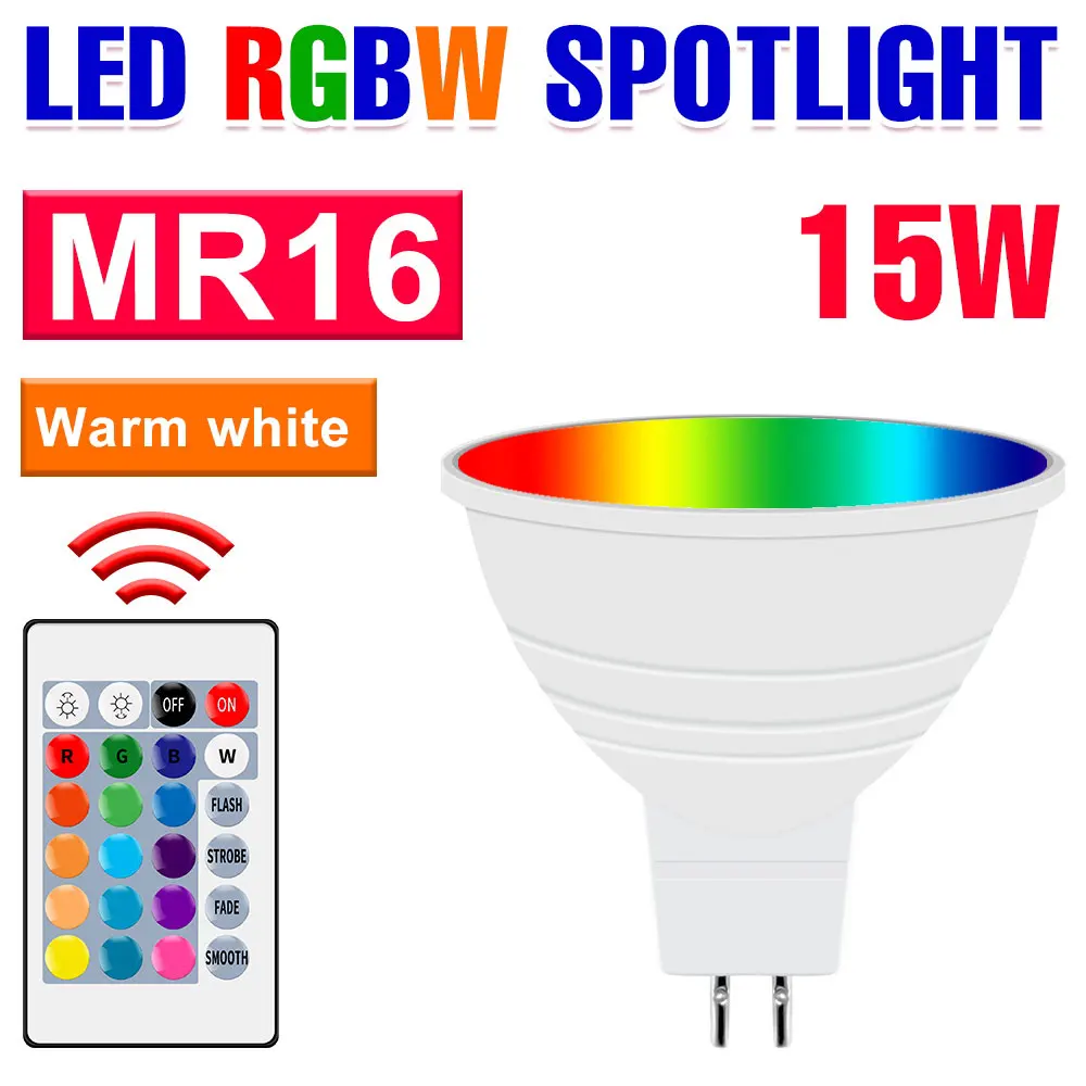 15W LED E27/E26 Gloeilamp RGBW Spotlight GU10 IR Afstandsbediening Plafondlamp E14 LED Kroonluchter Lampen MR16 Carnaval Party Decor