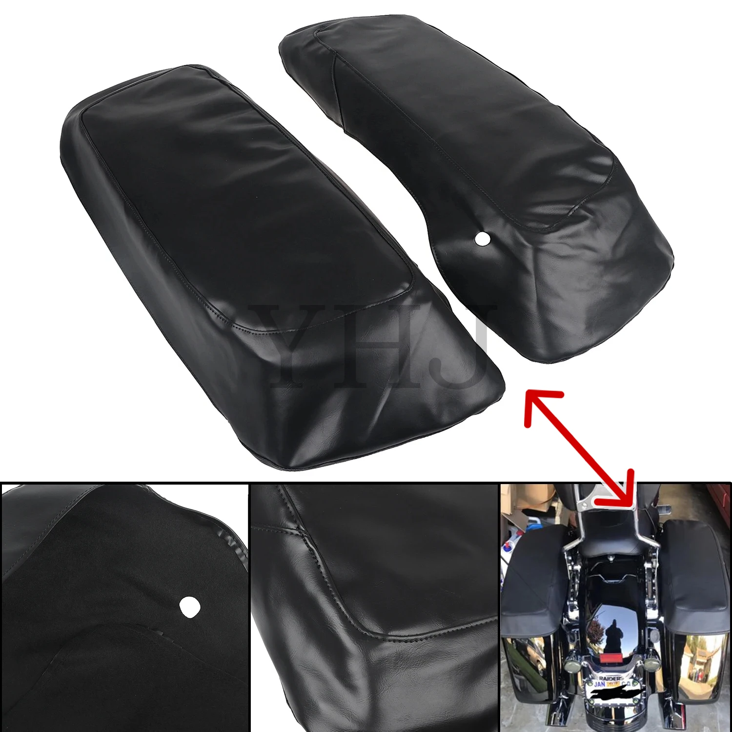 

Saddlebag Speaker Lid Leather Waterproof Covers For Harley Motorcycle Touring Electra Glide Road King 2014-2022 Black