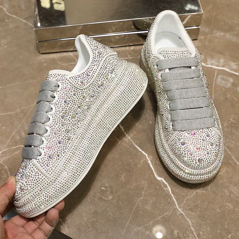 Zapatos informales con diamantes para mujer, zapatillas deportivas brillantes con plataforma