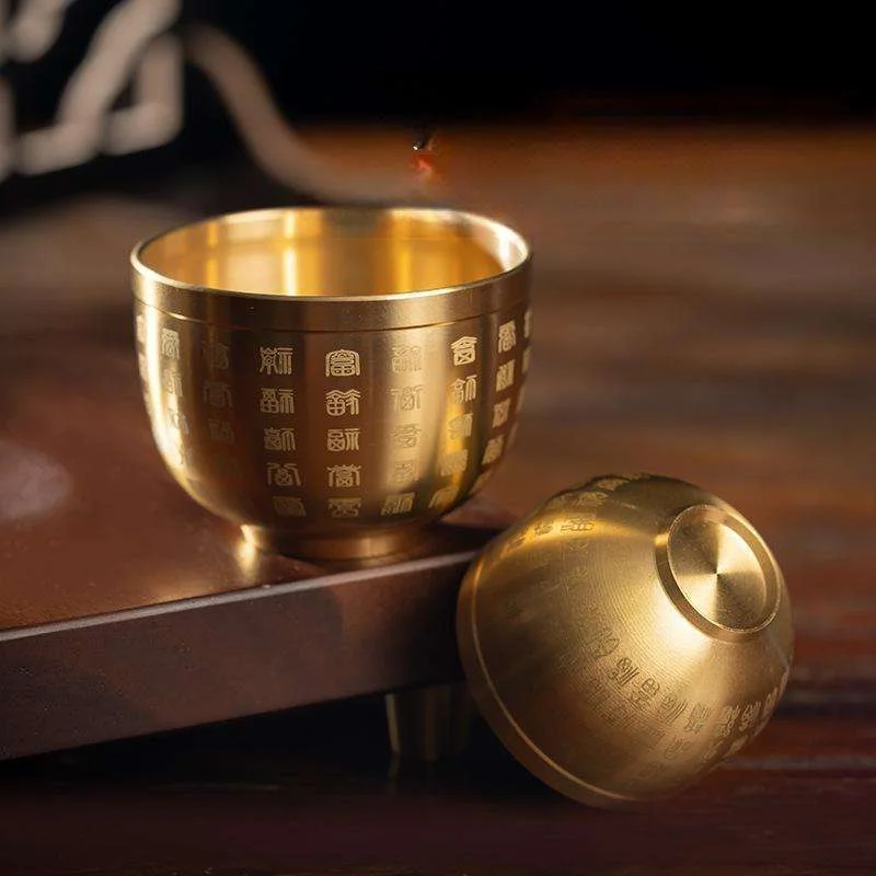 1PC Gold Feng Shui Hundred Blessings Bowl Fine Workmanship Meaningful Gifts Copper Materials Exquisite Mini