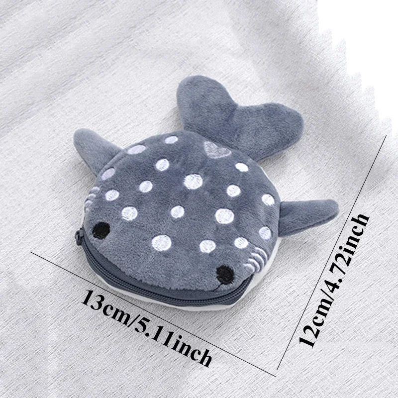 Fashion Cute Blue Shark Mini Whales Coin Purse Plush Zipper Coin Wallet Designer Women\'s Small Change Bag Key Earphone Pouch