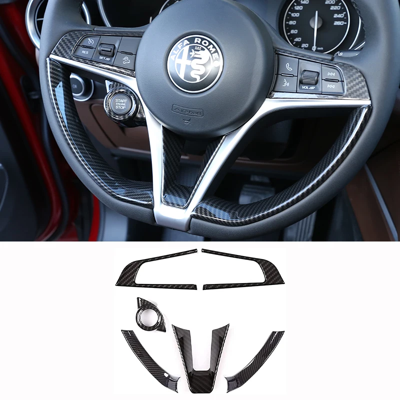 

ABS Carbon Fiber Style Car Steering Wheel Cover Trim For Alfa Romeo Giulia Stelvio 2017 2018 2019 Interior Accessories