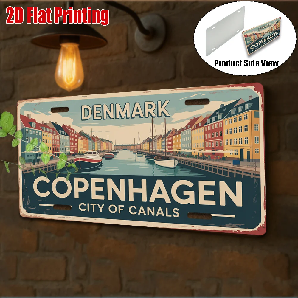 2D Flat 1pc Retro Welcome to Copenhagen Aluminum Wall Sign City of Canals Waterside Decor Outdoor Wall Art Canal Travel Gift