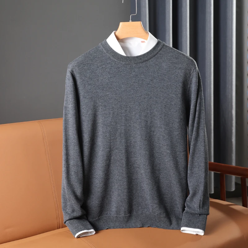 Spring And Autumn New Men's V-Neck Pullover Sweater Loose Thin Round Neck Wool Solid Color Bottoming Sweater