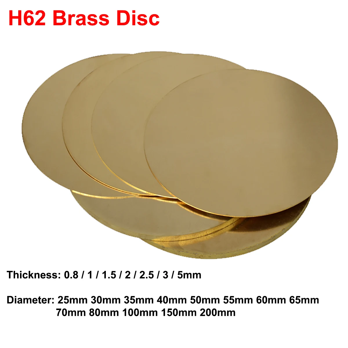 1Pcs Thickness 1.5mm H62 Brass Disc Dia 10mm - 200mm Brass Gasket Pure Copper Round Plate Brass Parts Cutting