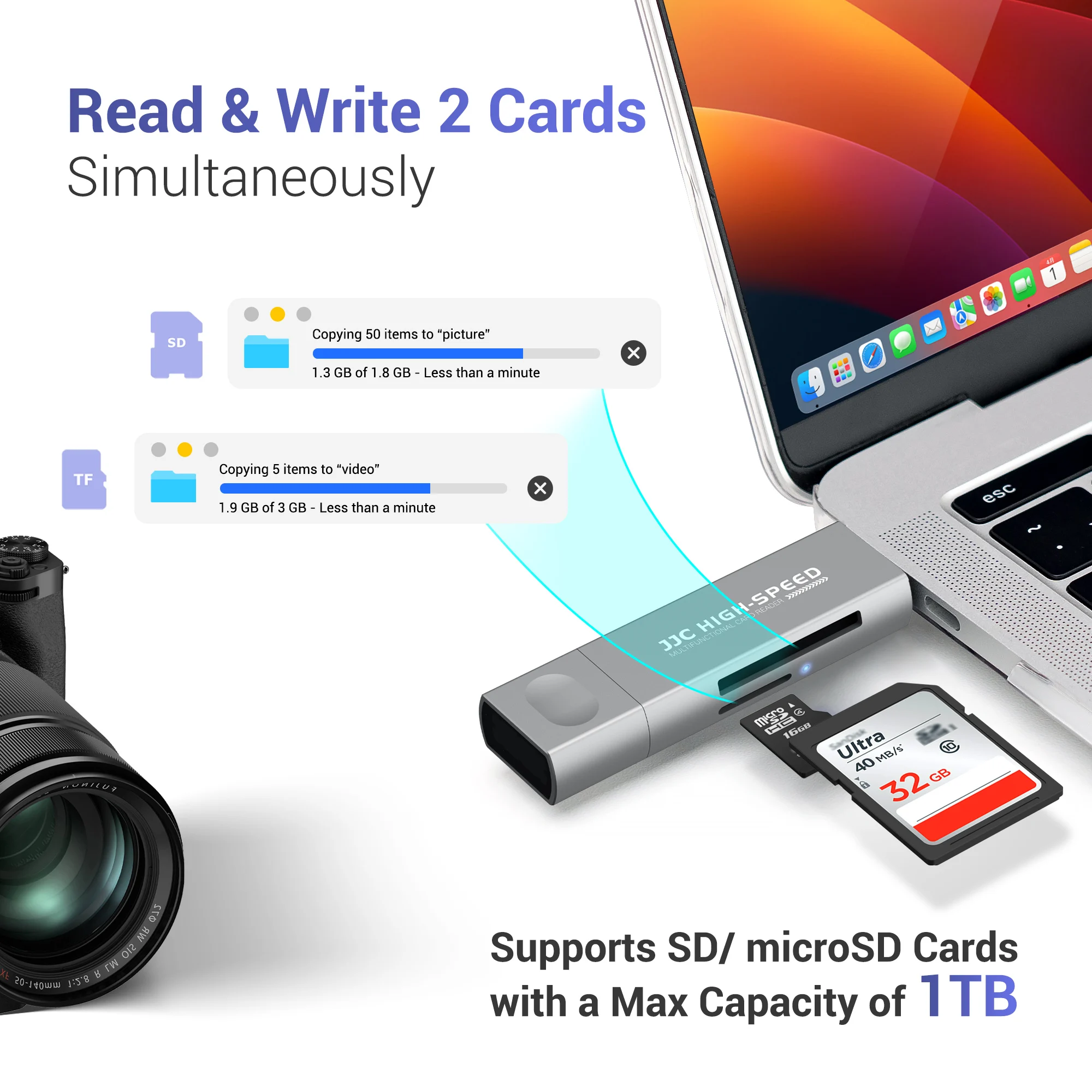 Кардридер JJC 1 ТБ поддерживает SD/MicroSD/SDHC USB 3.0 Type-A и USB 3.0 Type-C порт для iPhone iOS 13