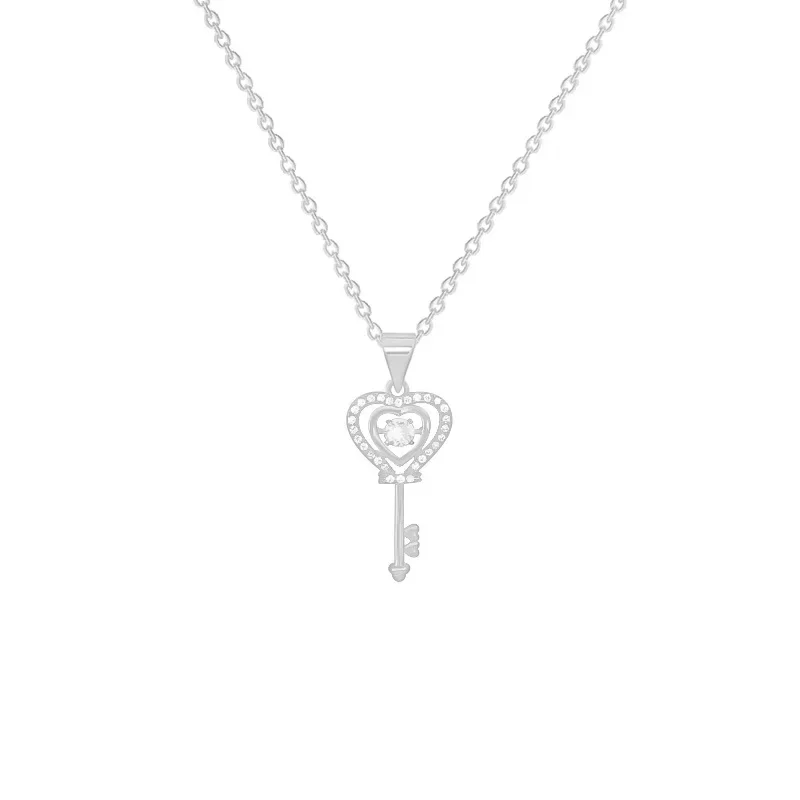 New Silver Color Pavé Yellow Crystal Key Pendant Necklaces For Women Luxury Temperament Dress Jewelry Trend 2024