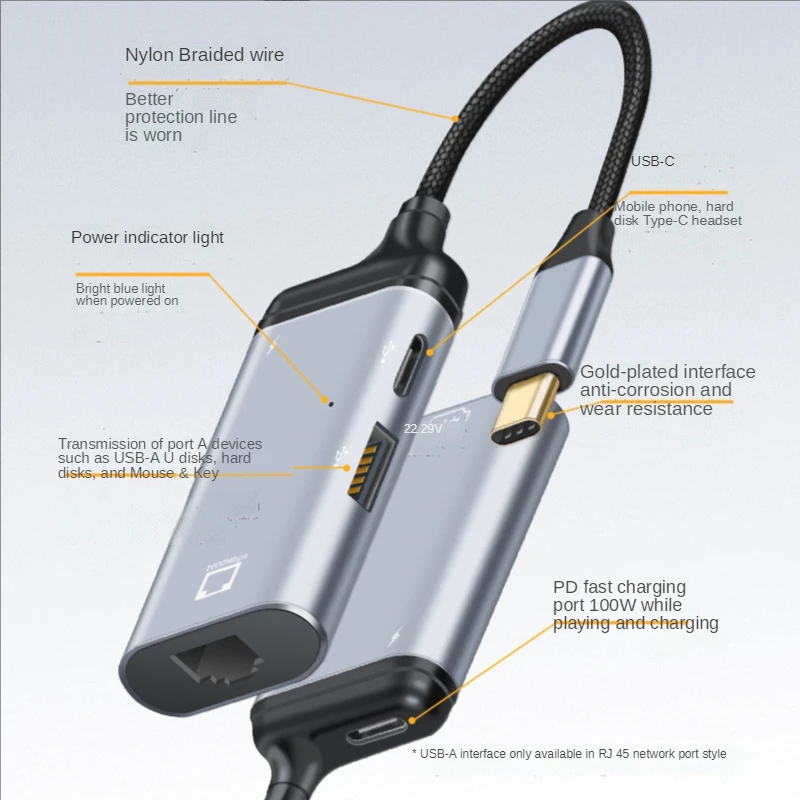 Type C Male To HDMI/RJ45 DP Mini-DP VGA Adapters USB-C HD 8K 4K 60HZ Converter 3-In-1 Type C Hub PD Fast Charging Data Adapter