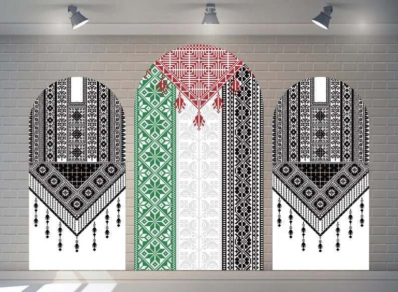 Image of Boho Tribal Bogen-Hintergrundbezug Ethnisches Geometrisches Muster Geburtstags-Party Afrikanischer Stil Stoff-Hintergrund