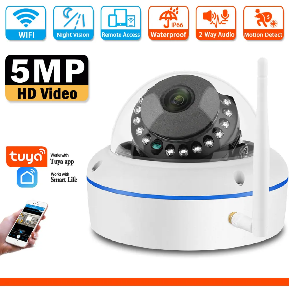 

Tuya Smart Home 5MP WIFI Surveillance IP Camera Audio Record Remote Access Human Detection Outdoor HD Video Security Camera CCTV