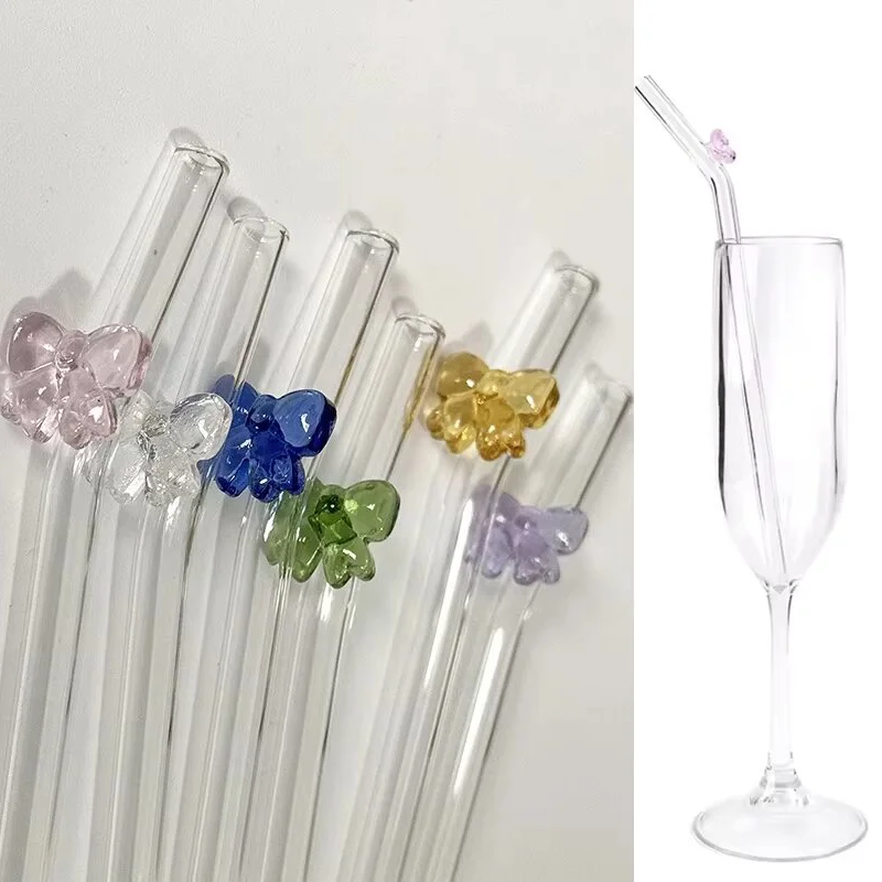 8mm Glass Straw, Reusable Drinking Straws Cute Butterfly Heat-Resistant Straw for Festival Party Wedding Cocktail Bar Beachs