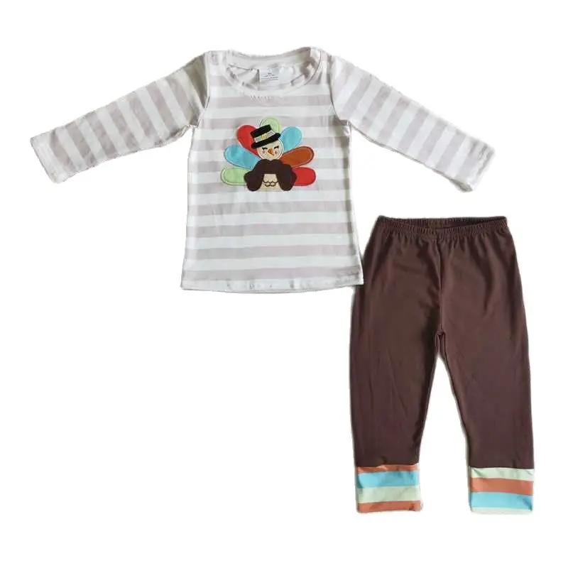 

Boys Embroidered Turkey Stripe Long Sleeve Trouser Set