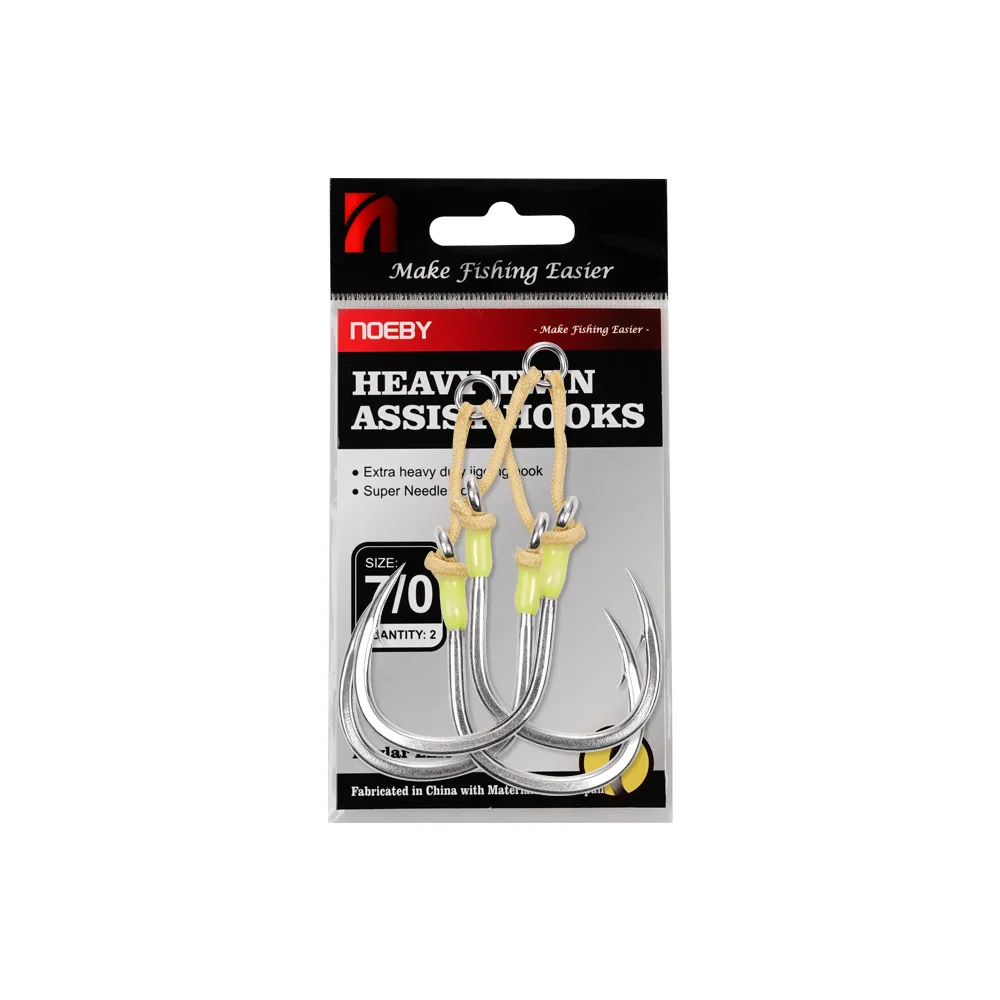 Noeby Heavy Duty Twin Assist Metall-Jig-Haken, großes Ziel mit Shore-Jigs, super-Nadelspitze, scharfer, hochfester Meeresangelhaken