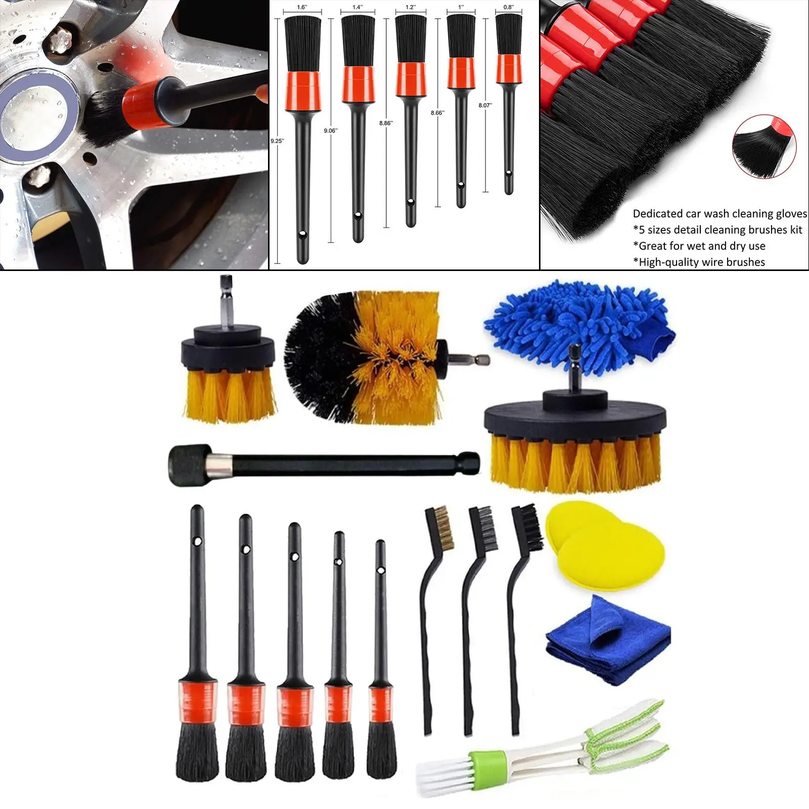 17 Pieces Car Detailing Brush Kit Polishing Pads Cleaner for Exterior Interior Leather