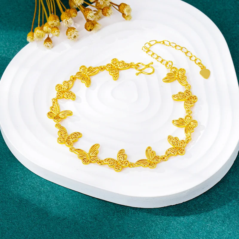 

Роскошный женский браслет с полой бабочкой из чистого золота 24 карата 9999 пробы