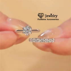 Wedding Ring Set White Gold Plated 1 Carat Cubic Zirconia Stone Marriage Engagement Jewelry Fashion Accessories CC3119