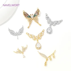 18K Gold Plated Angel Wings/Butterfly/Bell Orchid Flower Charms Pendant Connector For DIY Necklace Jewelry Making Accessories