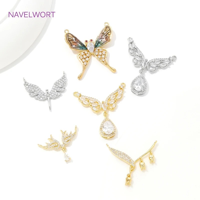 18K Gold Plated Angel Wings/Butterfly/Bell Orchid Flower Charms Pendant Connector For DIY Necklace Jewelry Making Accessories